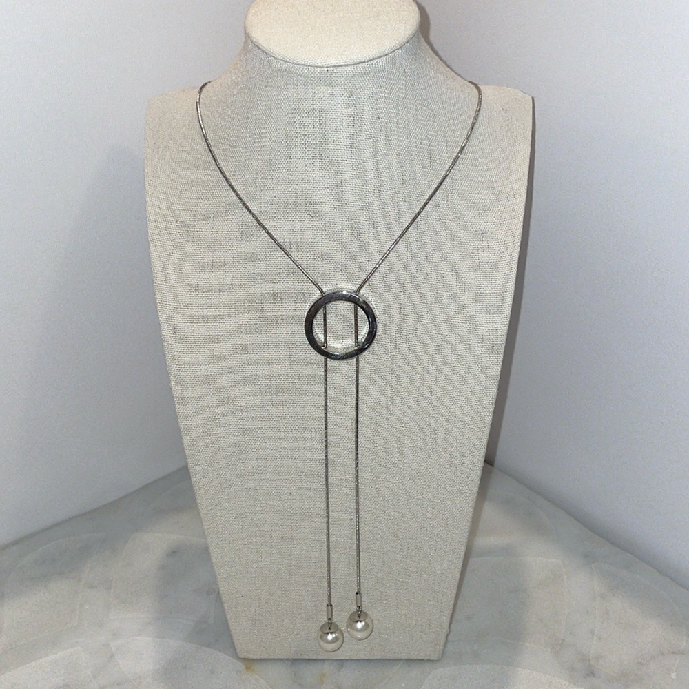 Alfani modern adjustable silver and pearl necklace